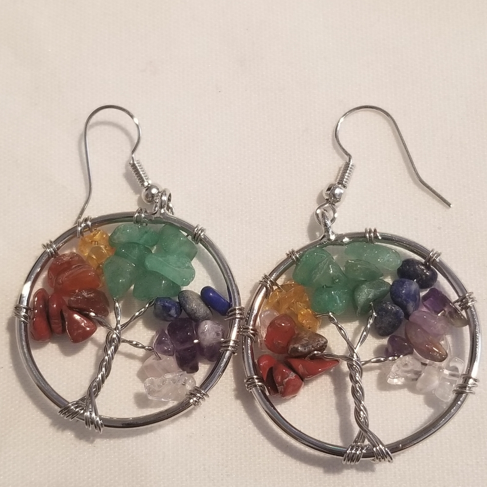 Tree of Life Chakra Gem Earrings